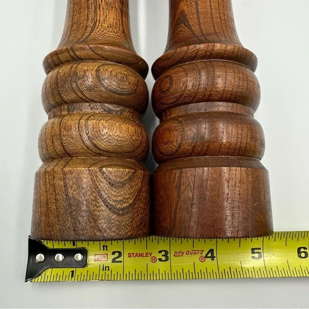 Vintage 1980s Wooden Salt Pepper Grinder Mill Set Large Turned Wood Kitchen Pair